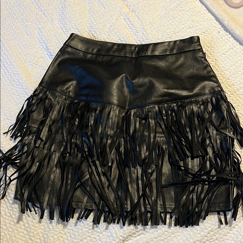 Vici Black Mini Skirt with Fringe Detail